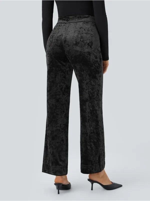 HALARA Black High Waisted Pockets Straight Leg Velvet Casual Pants Size XL - Image 3
