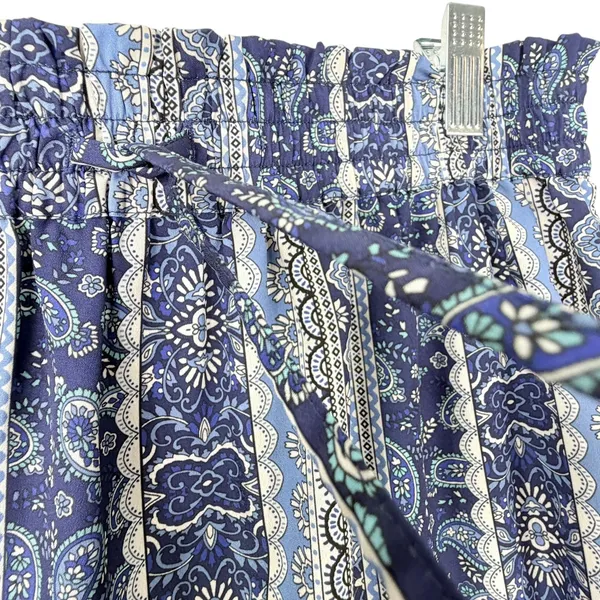 Boho Paisley Patchwork Maxi Skirt Tiered Elastic Waist Floral Blue Womens Size M - Image 4