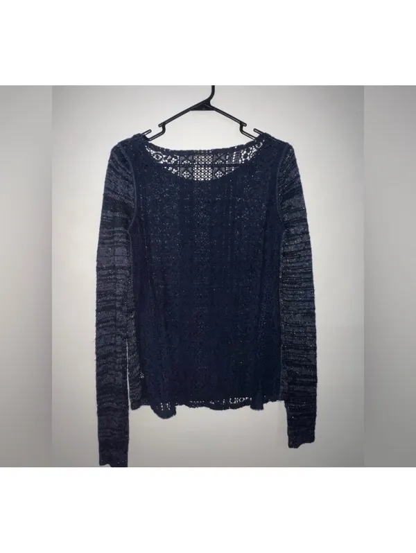Women Hollister Navy Blue Sparkle Lace Back Sweater Size Small - Image 5