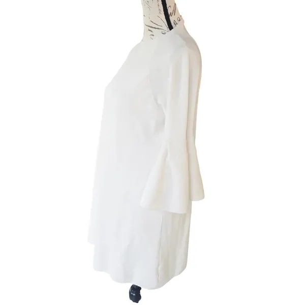 Anthropologie Moth Cream Ivory‎ Bell Sleeve Knit Sweater Shift Dress Medium - Image 3