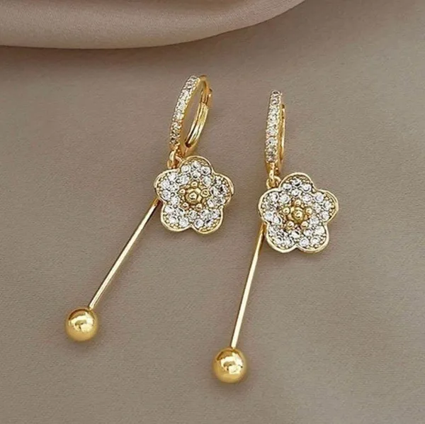 18K Gold Plated Flower Dangle Drop Earrings for Women,Elegant Flower Earrings - Image 2