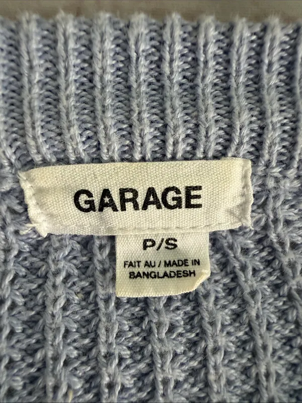 Garage Light Blue Waffle Knit Cropped Sweater Woman’s Size Small - Image 2