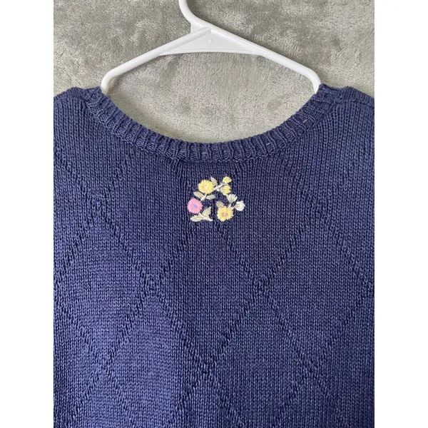 Vintage Navy Floral Embroidered Sweater Vest Cottagecore Cozy Chic Grandmacore S - Image 3