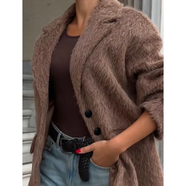 Women Faux Fur Jacket Soft Warm Plush Coat Outerwear Elegant Chic - Image 2