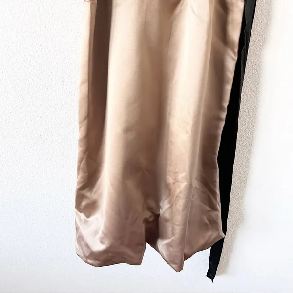 Vera Wang Maids Taupe Tea Length Sleeveless Waist Tie Formal Bridesmaid Dress - Image 4