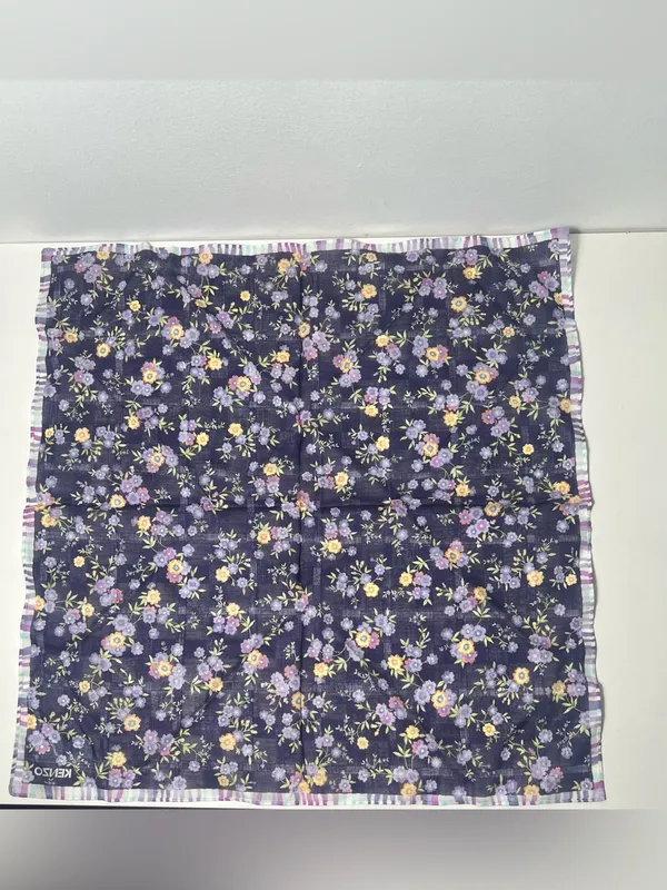 Kenzo Purple Floral Striped Cotton Square Scarf Handkerchief Neckerchief Bandana - Image 4