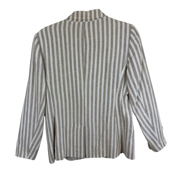 LOFT Tan White Striped Linen Blend Single Button Blazer Jacket Womens 6 - Image 2