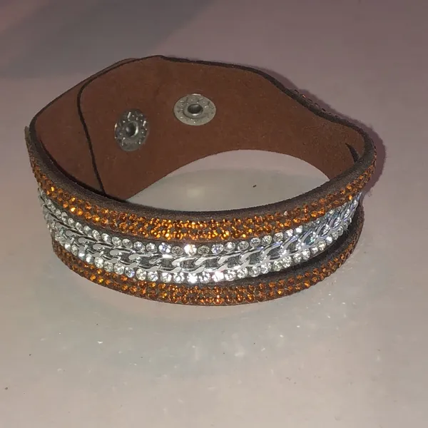 Sparkling Triple Row Wrap Bracelet Amber and Silver Tones Orange - Image 5