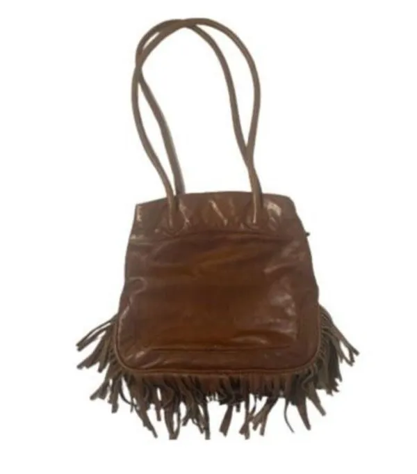 East West Bag Women’s Brown Shoulder Fringe Boho Western Biker Purse Pockets Med - Image 2