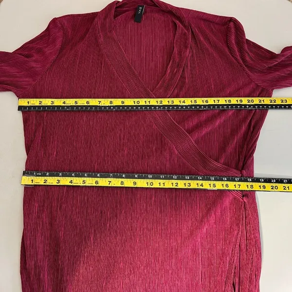 YAS Wrap Dress Womens Medium‎ Wine Maxi Long Sleeve Ribbed V-Neck Slinky Stretch - Image 2
