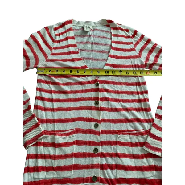 Lucky Brand Cardigan XS Red White Striped Button Front Pockets Nautical Core‎ - Image 7