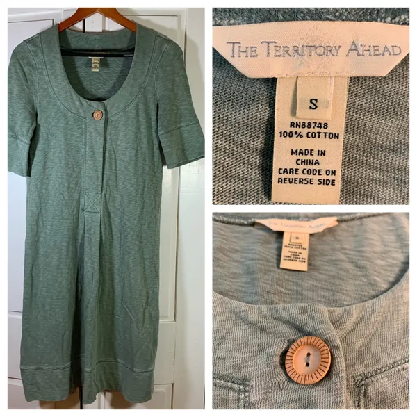 The Territory Ahead Sage Green Cotton Button Front Midi‎ Dress Women's Size S - Image 12