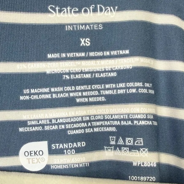 NEW State Of Day Intimates Blue Fluid-Knit Striped Lounge Pajama 3-Piece Set XS - Image 16
