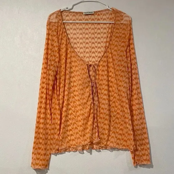 Dippin Daisys Mesh Tie Front Long Sleeve Top Peach Retro - Image 2