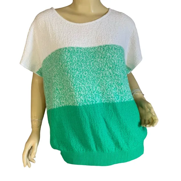 Vintage 1980'S Green & White Color Block Sweater (L) - Image 2