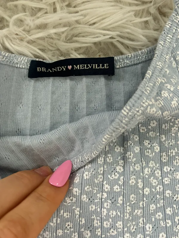 Brandy Melville Blue Floral Print Tank Pajama Top - Image 3