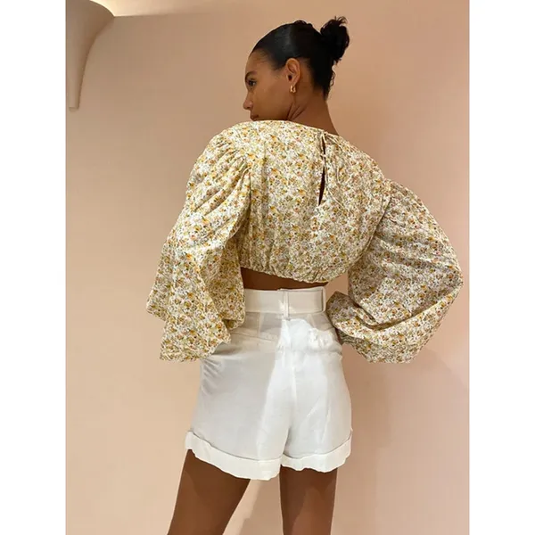 Significant Other Puffed-Sleeve‎ Floral Blouse US 4 Casual Boho Fall Flower - Image 2