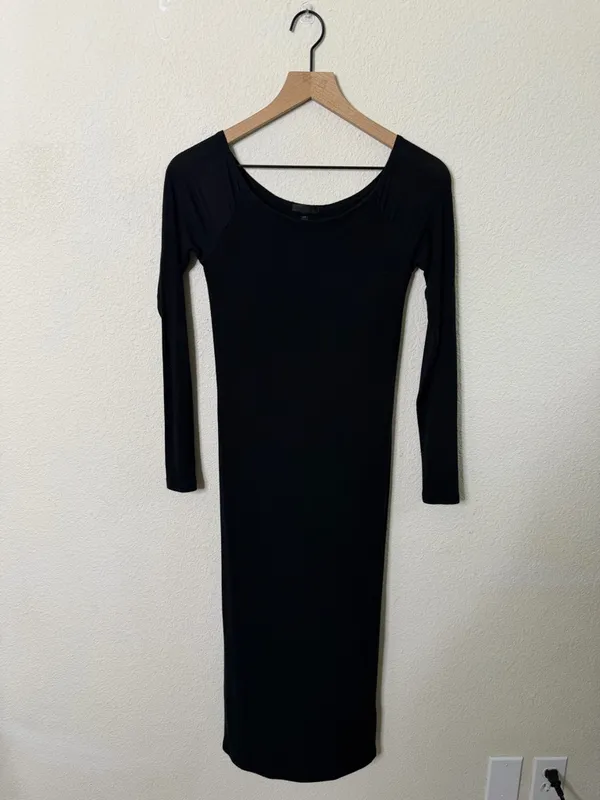 ATM Modal‎ Rib Long Sleeve Long Sleeve Midi Dress Black Womens Size S - Image 2