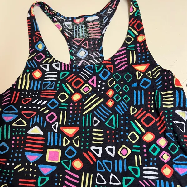 Workshop Republic Clothing Black Geometric Designs Racerback Tank Top - Size Medium - NWT - Image 3