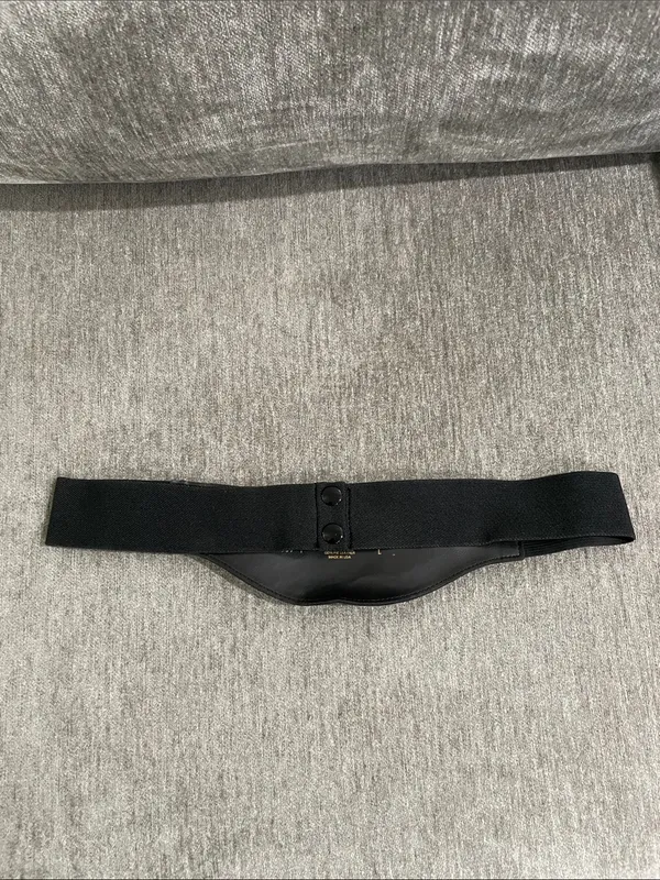 Vintage Circa Genuine Suede Leather Gold Chain Accent Black Elastic Waist Belt - Image 3