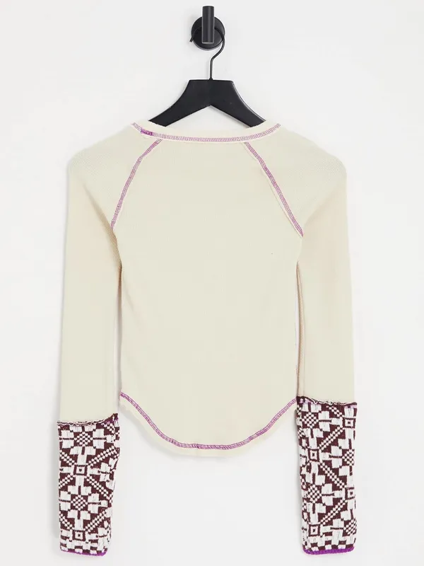 NWT Free People She’s Reversible Cuff Thermal Top Oat Cream Small - Image 5