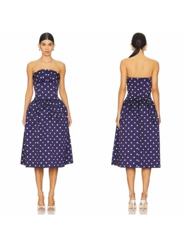 SELF-PORTRAIT Polka Dot Satin Midi Dress UK10/US6 - Image 2