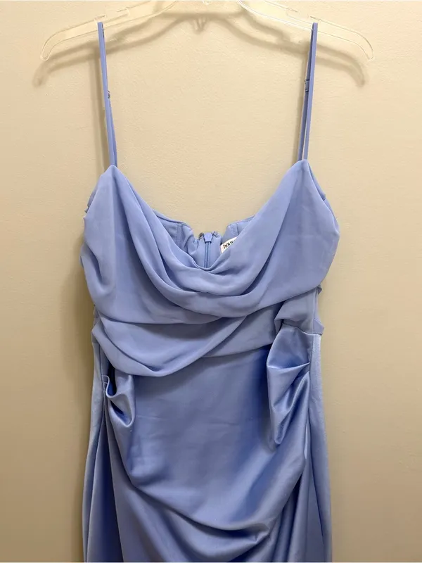 House of CB Teia Corset Midi Dress Georgette Satin Blue Size L - Image 4
