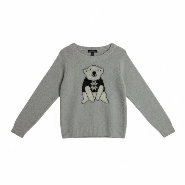 French Laundry Gray & Black Fuzzy Sweater with Polar Bear Design, Size L‎ - Image 4