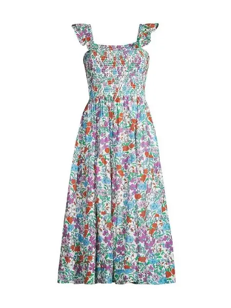 Anthropologie Roller Rabbit Dress Blomst Doe Silk Cotton Floral Shirred Sundress - Image 5