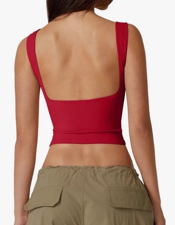 QINSEN Women's Sexy Open Back Sleeveless Crop Tank High Neck Slim Fit Cropped Tee Shirt Y2k Tops Size M. NWT - Image 4