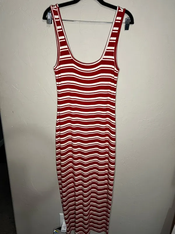 Summersalt Ribbed Square Neck Red Cream Striped Maxi‎ Dress - Image 2