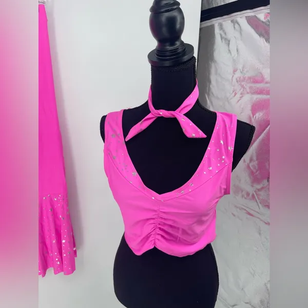 Hot Pink Outfit Set Crop Top‎ Bell Bottoms Star Accents Party Costume - Image 2