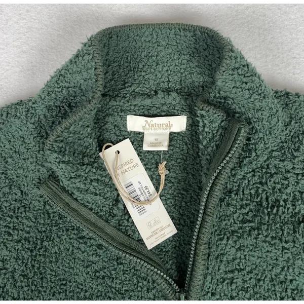 NWT Natural Reflections Sherpa Sweater Women's 1X Green Full Zip Cozy Cabincore - Image 3