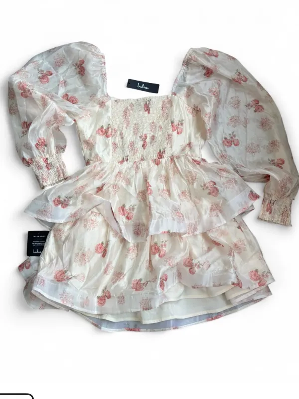 Lulus Blush Pink Floral Organza Tiered Mini Dress - Image 4