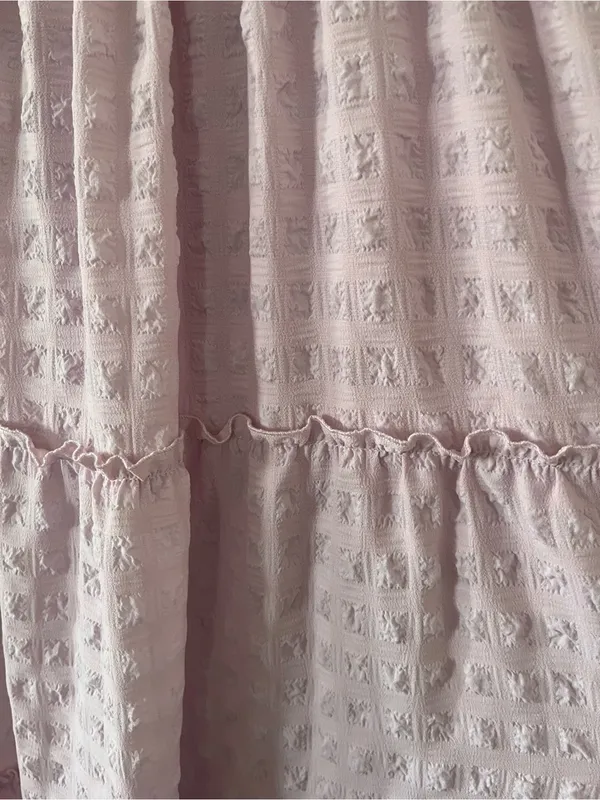 Pink Puff Sleeve Tiered Midi Dress Small Cottagecore Modest Romantic - Image 5
