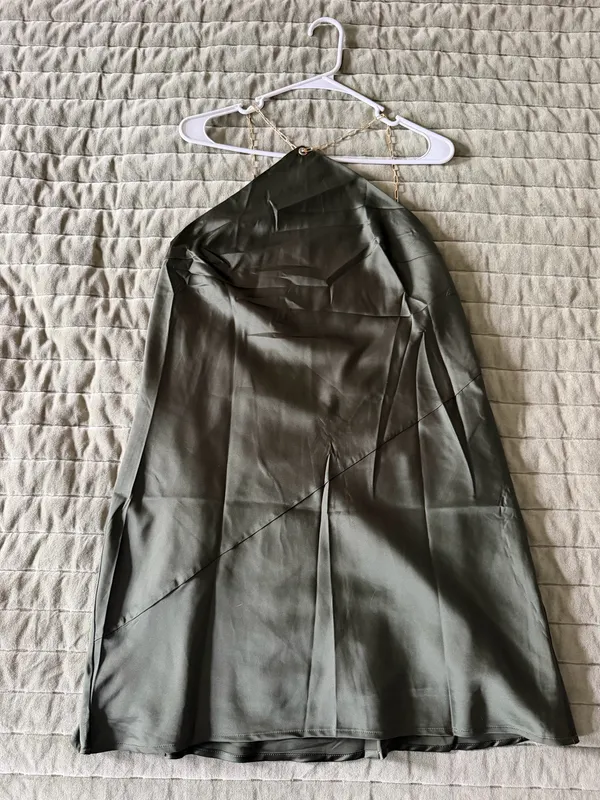 FINESSE Bindi Olive Green Satin Mini Dress - Image 3