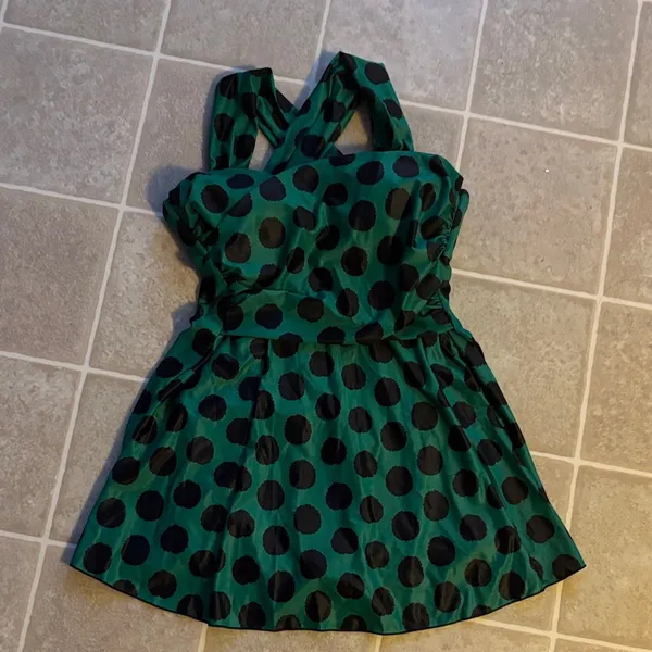 Vibrant Green Polka Dot Mini Dress Size M - Image 3