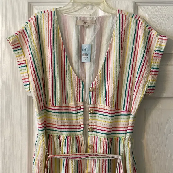 LOFT Colorful Striped Midi Summer Dress bottoms down size 8P brand new - Image 5
