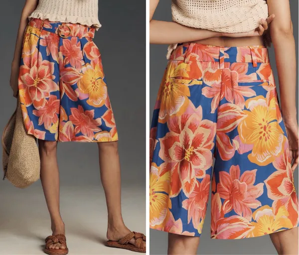 Farm Rio Linen Blend Belted Floral Bermuda Shorts, Size XS - Image 2