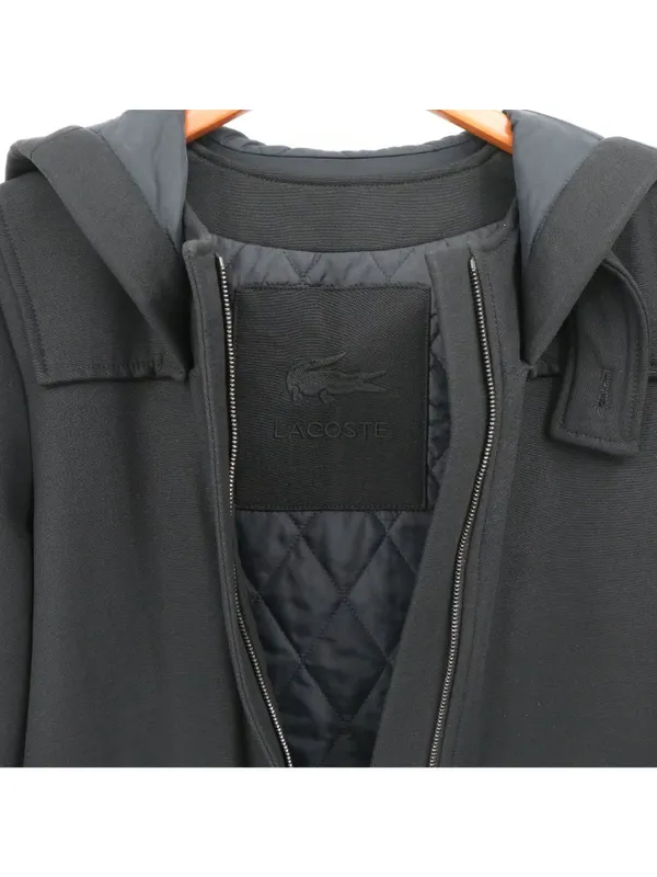Lacoste Black Hooded Wool Blend Trench Coat Quilted Jacket 36 US 4 - Image 6
