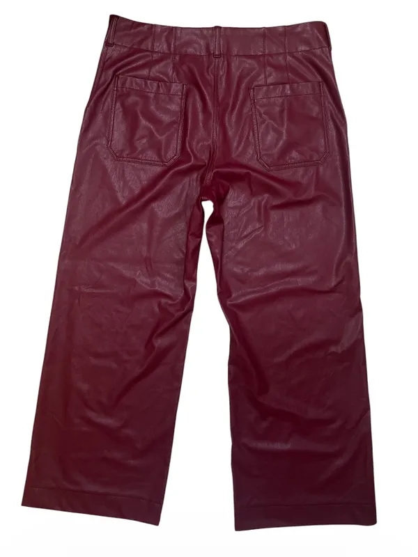 Anthropologie Maeve Colette Faux-Leather Full-Length Pants Cheery Wood Size 34 - Image 5