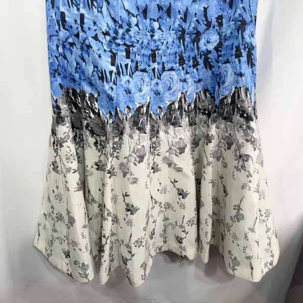 J Taylor Plus Size 18W Dress Sleeveless Fit n Flare‎ Floral Blue White Mini 700 - Image 4