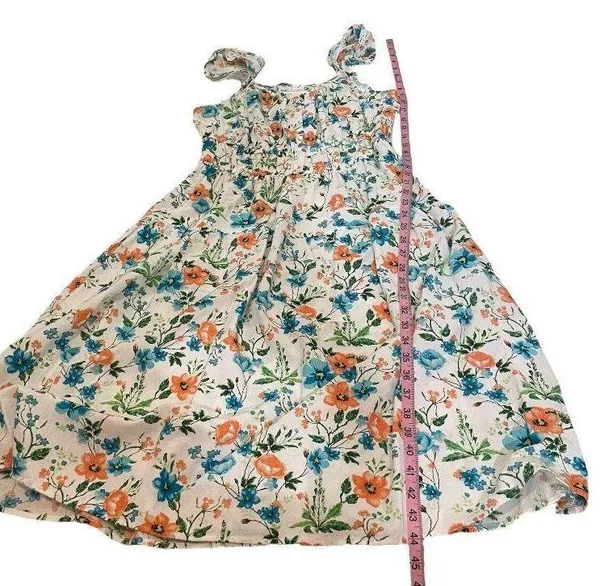 NWOT Linen Dress Blue Orange Floral Midi New Ruffle Sleeveless - Image 5