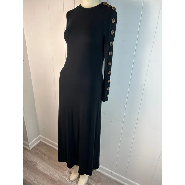 Pashmina Black Long Button Lined Sleeve Body Contouring Long Sleeve Dress. XS - Image 3