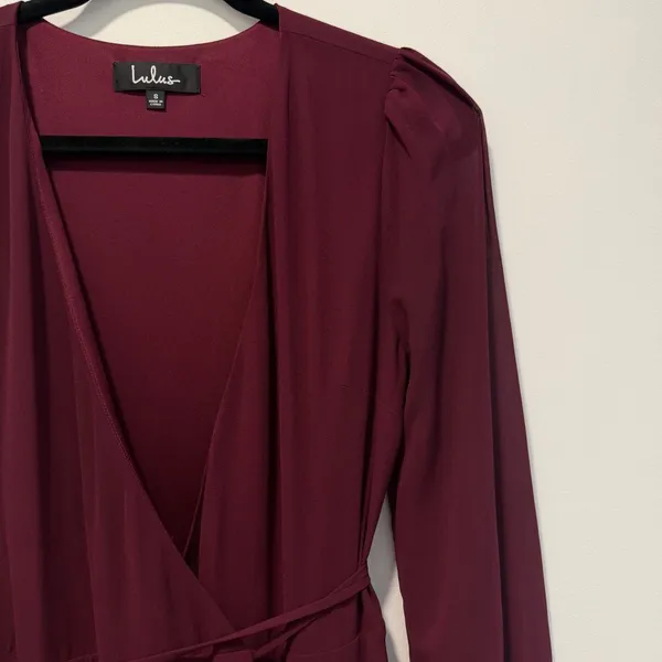 Lulus My Whole Heart Long Sleeve Wrap Dress Women's Small Burgundy Maxi - Image 5