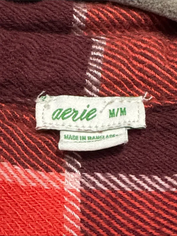 AERIE Plaid Flannel Pajama Shirt M 22.5” p2p Red/Burgundy - Image 4