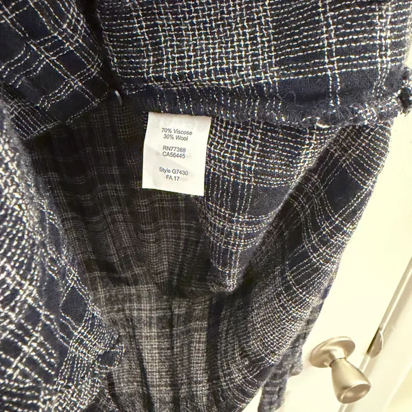 Madewell Black Gray Plaid Westward Bell Sleeve Wool Shirt Small - Image 7