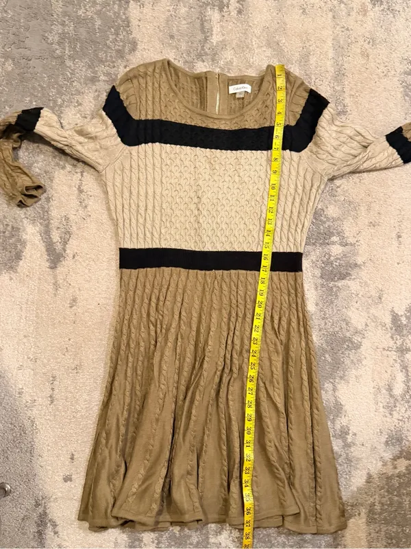 Calvin Klein Beige, Black and Cream Cable Knit Fit-and-Flare Dress - Image 6