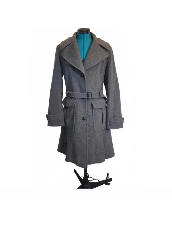 DKNY Womens Wool Blend Tie Belt Trench - Size 6 - Image 2