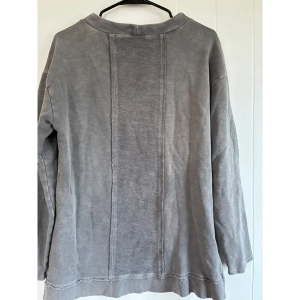Pilcro Anthropologie Washed Grey Cotton Crew Neck Long‎ Sleeve Sweatshirt M - Image 4